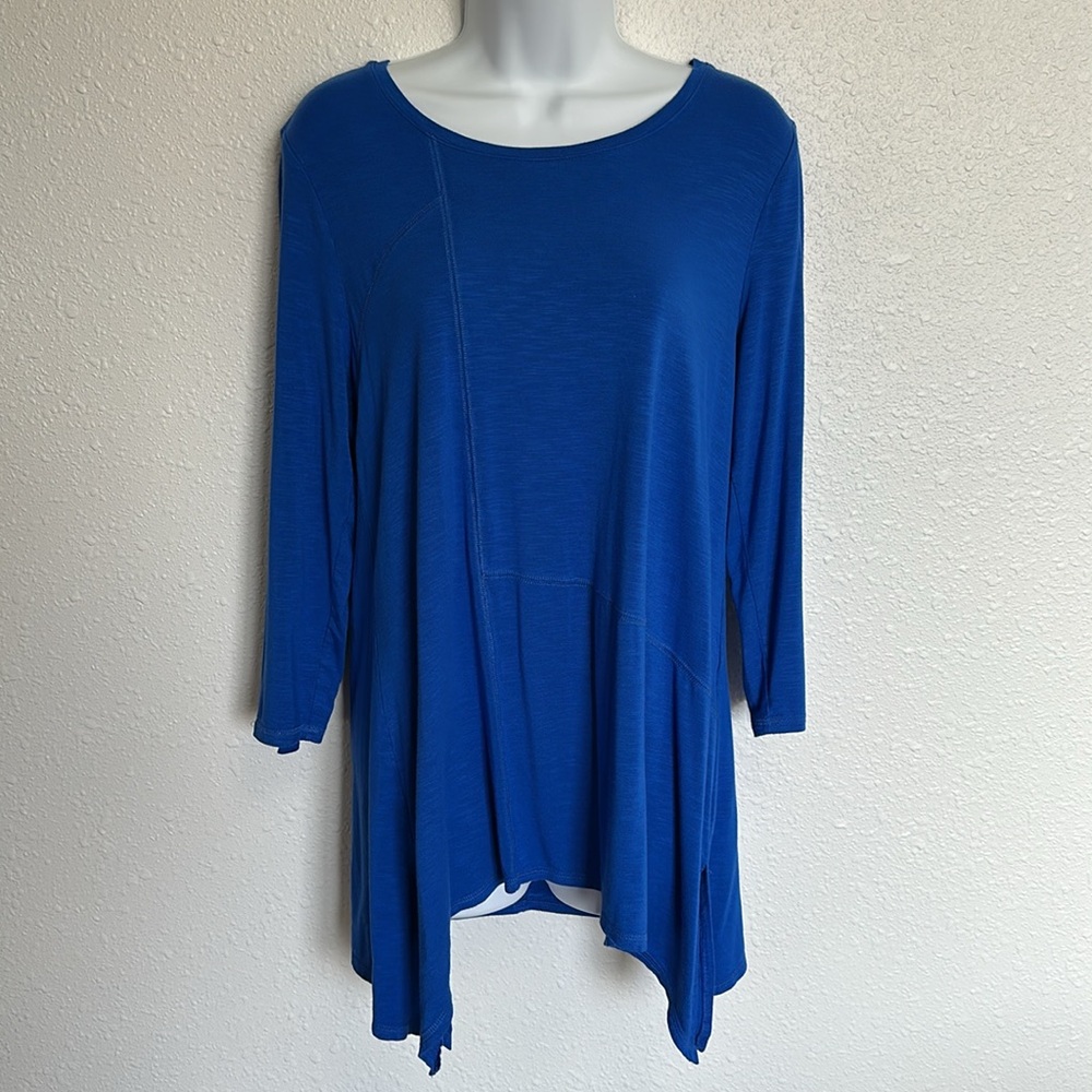 Zenergy by Chico’s Royal Blue Relaxed Asymmetrical Tunic Size 1 Equals to Size M - Picture 1 of 11